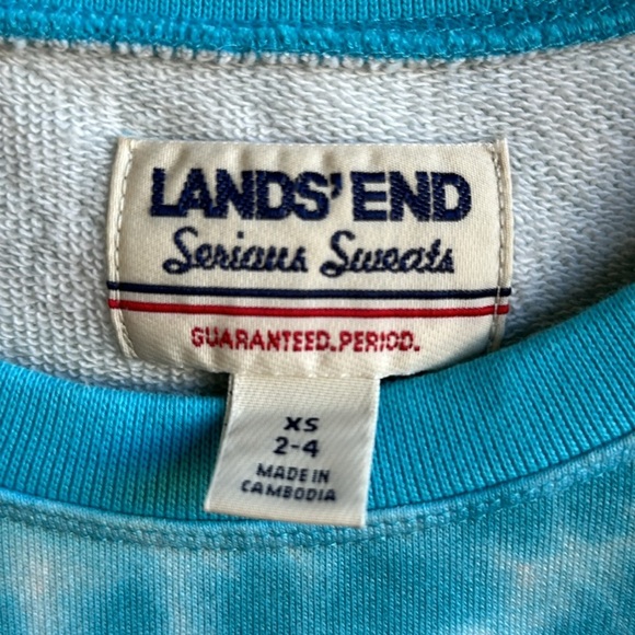 Lands’ End Serious Sweats aqua/white tie-dye sweatshirt, size XS (2–4) - Picture 4 of 7